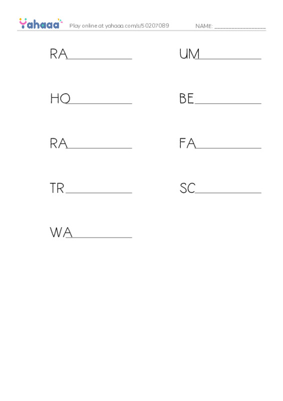 Write the word rows worksheet for the umbrella trick