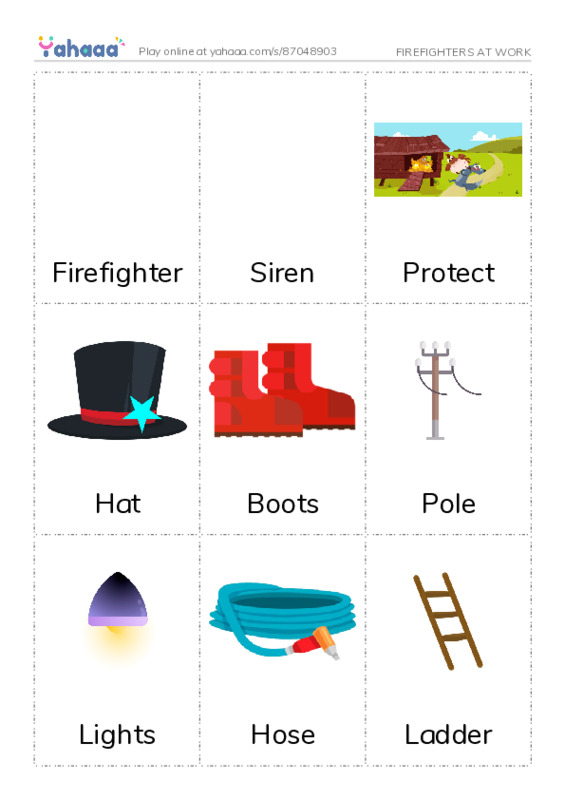 Picture flashcards worksheet for FIREFIGHTERS AT WORK