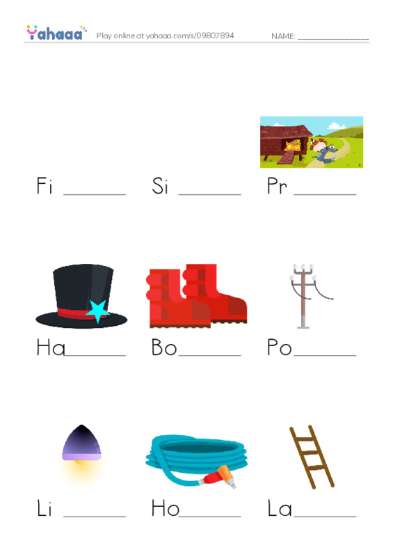 Finish the word worksheet for FIREFIGHTERS AT WORK
