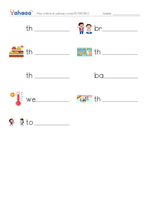 Write the word rows worksheet for th, brother, there and 6 more