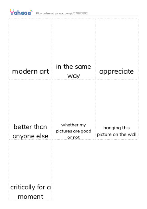 Picture flashcards worksheet for modern art, in the same way, appreciate and 4 more