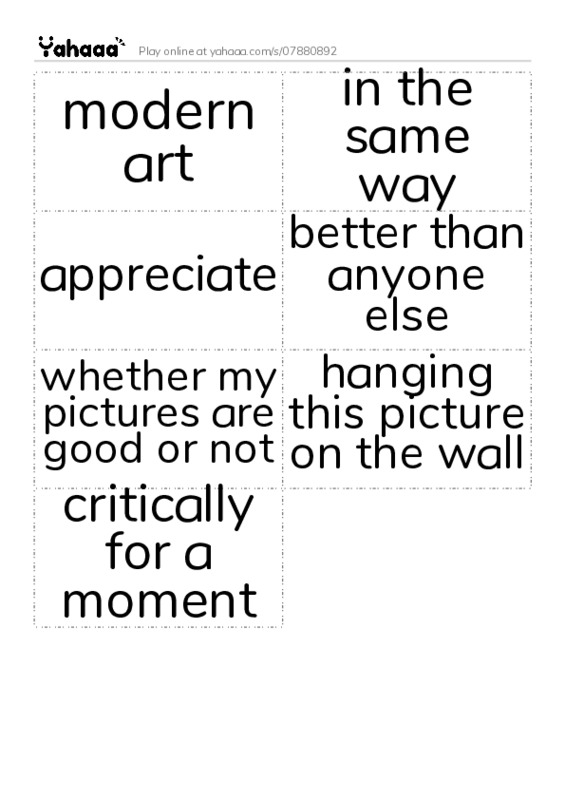 Word flashcards worksheet for modern art, in the same way, appreciate and 4 more