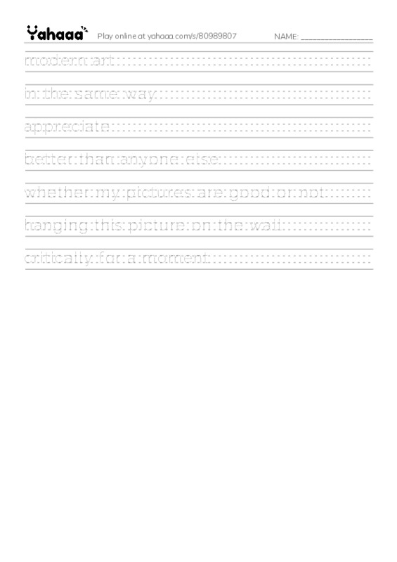 Handwriting lines worksheet for modern art, in the same way, appreciate and 4 more