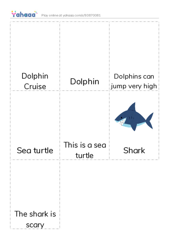 Picture flashcards worksheet for Dolphin Cruise, Dolphin, Dolphins can jump very high and 4 more
