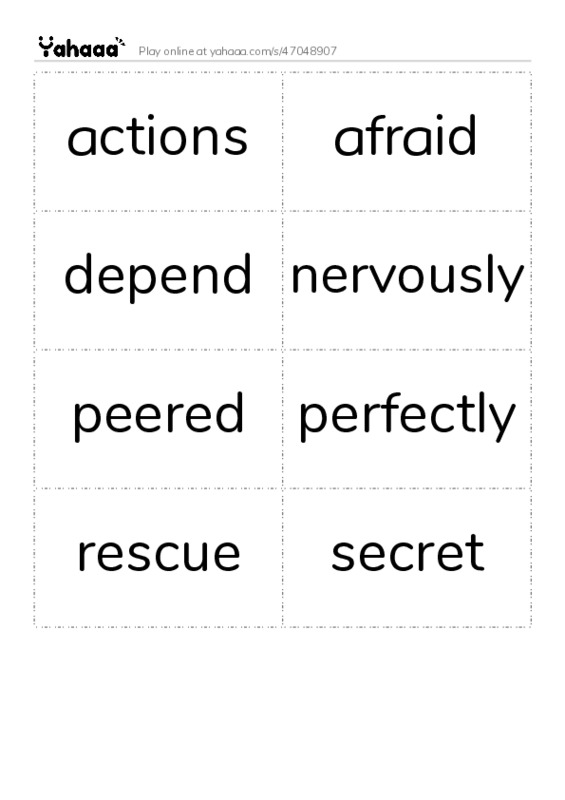 Word flashcards worksheet for actions, afraid, depend and 5 more