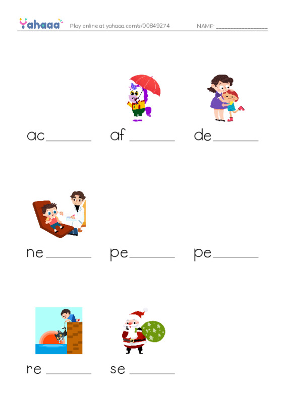 Finish the word worksheet for actions, afraid, depend and 5 more
