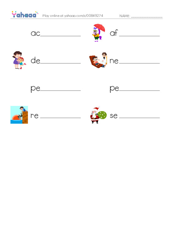 Write the word rows worksheet for actions, afraid, depend and 5 more