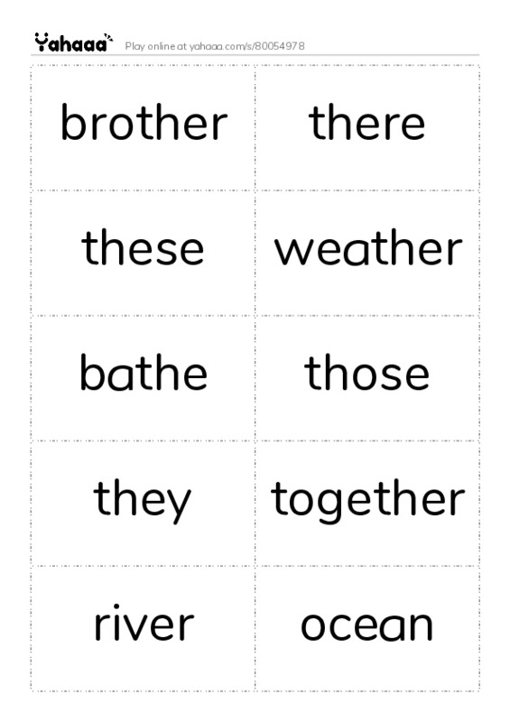 Word flashcards worksheet for brother, there, these and 11 more