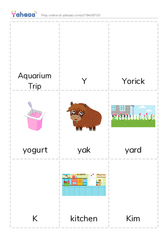 Picture flashcards worksheet for Aquarium Trip, Y, Yorick and 14 more