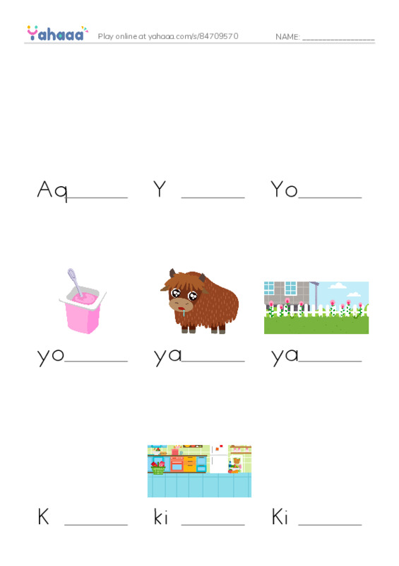 Finish the word worksheet for Aquarium Trip, Y, Yorick and 14 more