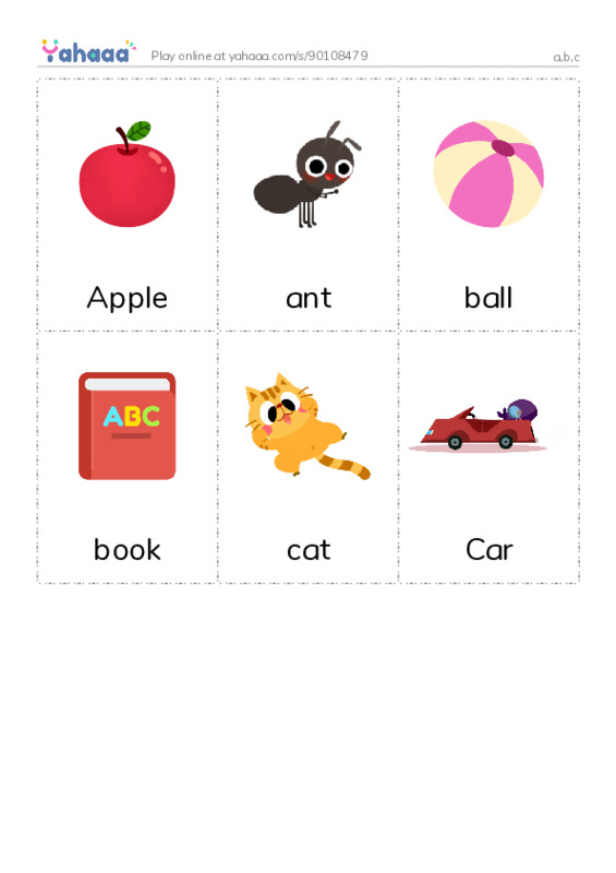 Picture flashcards worksheet for a,b,c