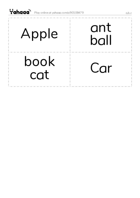 Word flashcards worksheet for a,b,c