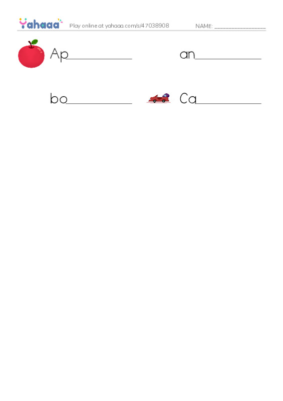 Write the word rows worksheet for a,b,c