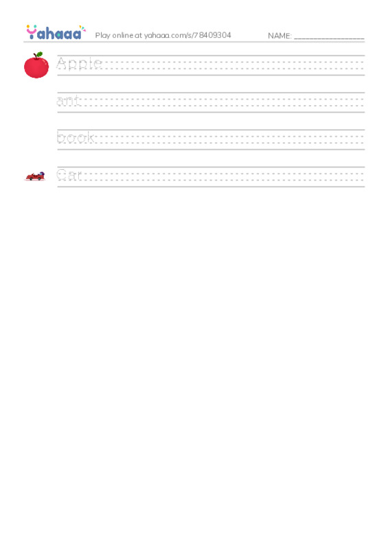 Handwriting lines worksheet for a,b,c