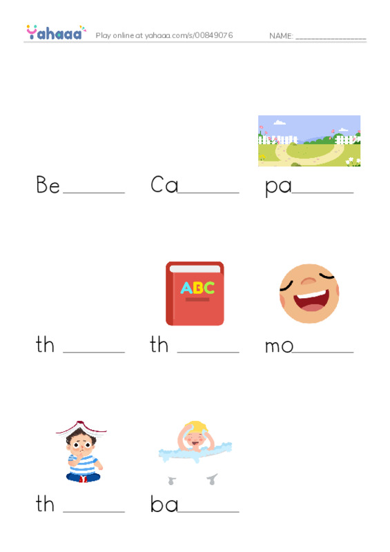 Finish the word worksheet for Beth, Cathy, path and 5 more