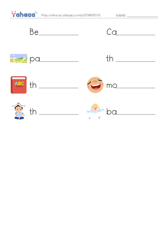 Write the word rows worksheet for Beth, Cathy, path and 5 more