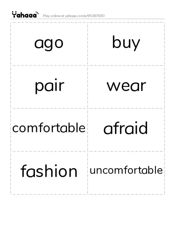 Word flashcards worksheet for ago, buy, pair and 5 more
