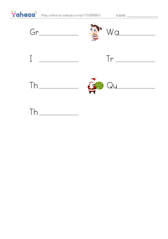 Write the word rows worksheet for Grandpa's Favorite Trail, Walk, I like to walk with my dog and 4 more