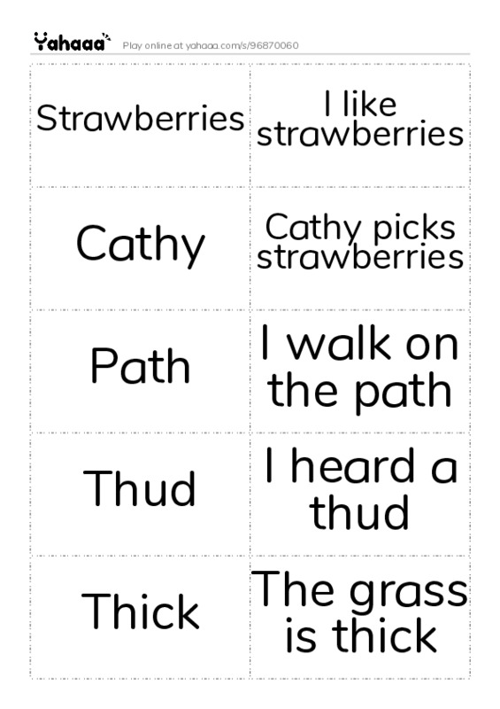 Word flashcards worksheet for Strawberries, I like strawberries, Cathy and 25 more