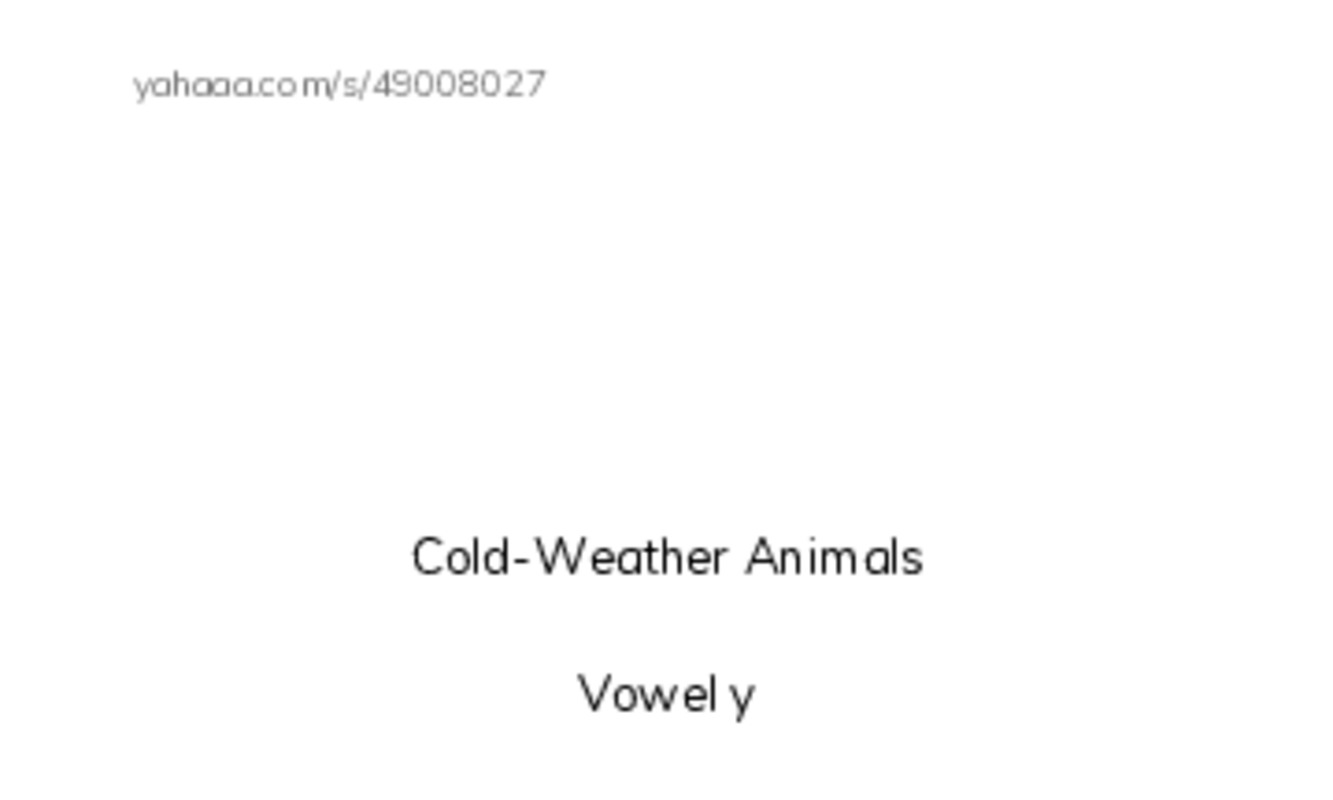 Index cards with pictures worksheet for Cold-Weather Animals

Vowel y, Skylar, my and 14 more