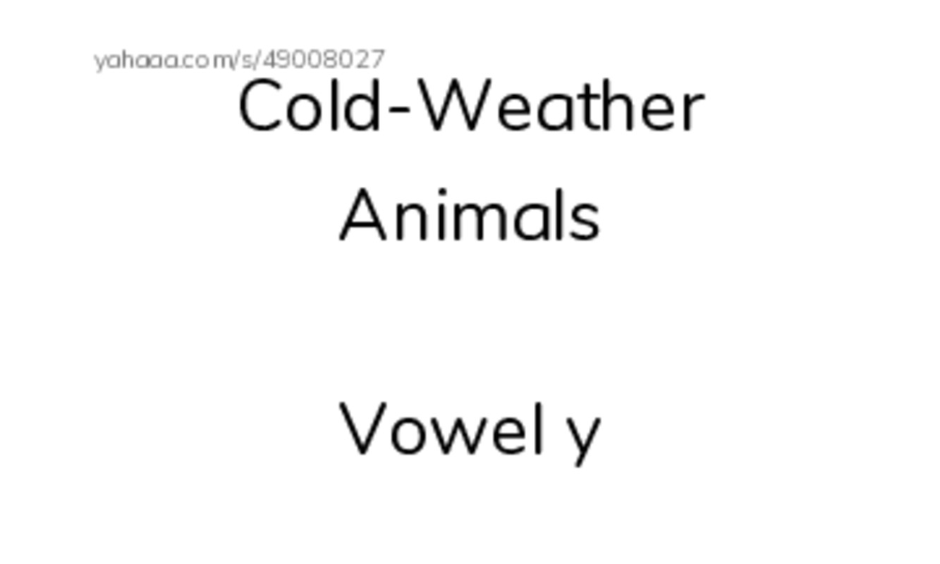 Index cards, words only worksheet for Cold-Weather Animals

Vowel y, Skylar, my and 14 more