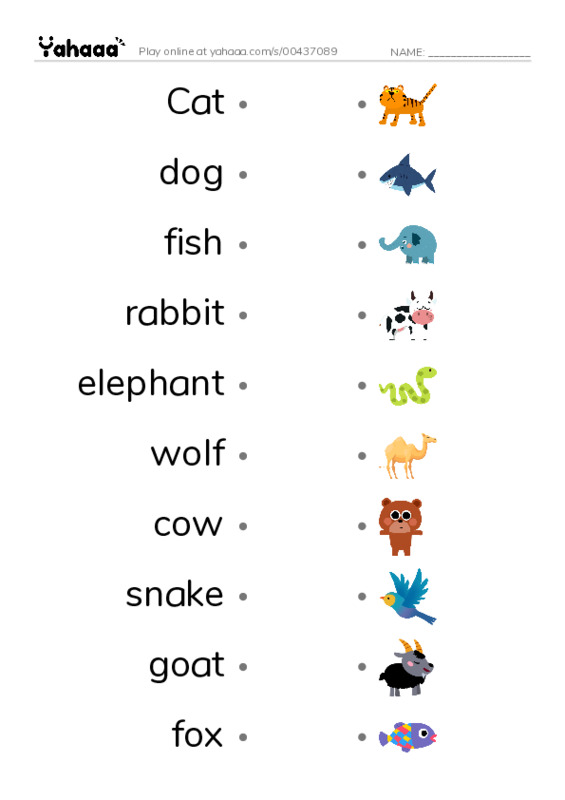 Draw a line to match worksheet for Animals.MissOmniaZiDan