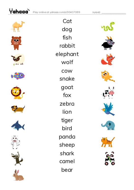 Match both sides worksheet for Animals.MissOmniaZiDan