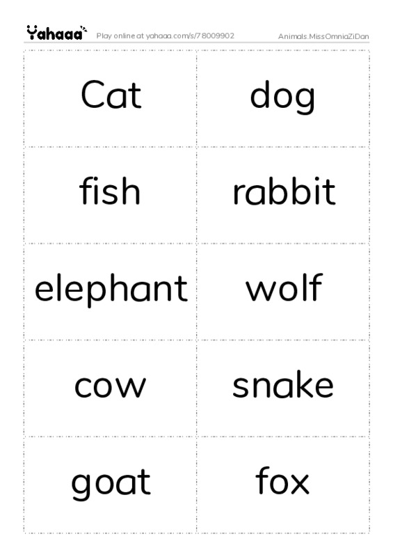 Word flashcards worksheet for Animals.MissOmniaZiDan