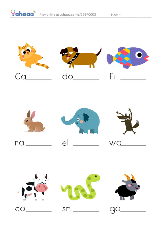 Finish the word worksheet for Animals.MissOmniaZiDan