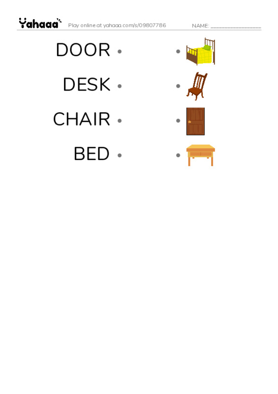 Draw a line to match worksheet for GK Starter（新版） Unit2 Lesson1 My Room