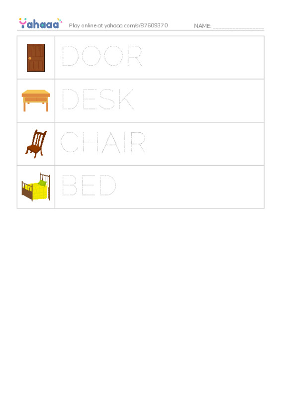 Picture and word rows worksheet for GK Starter（新版） Unit2 Lesson1 My Room