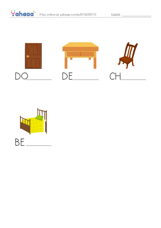 Finish the word worksheet for GK Starter（新版） Unit2 Lesson1 My Room