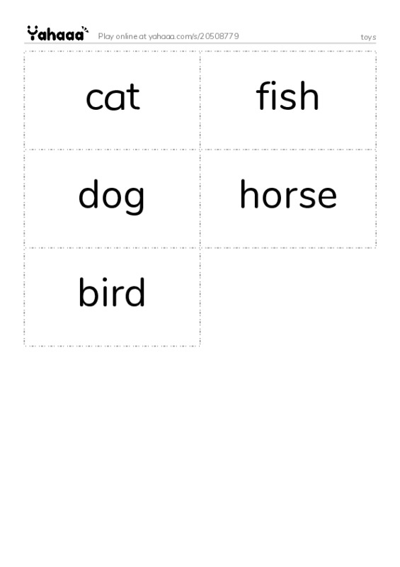 Word flashcards worksheet for toys