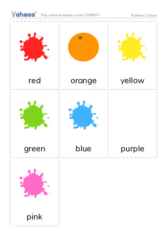Picture flashcards worksheet for Rainbow Colours