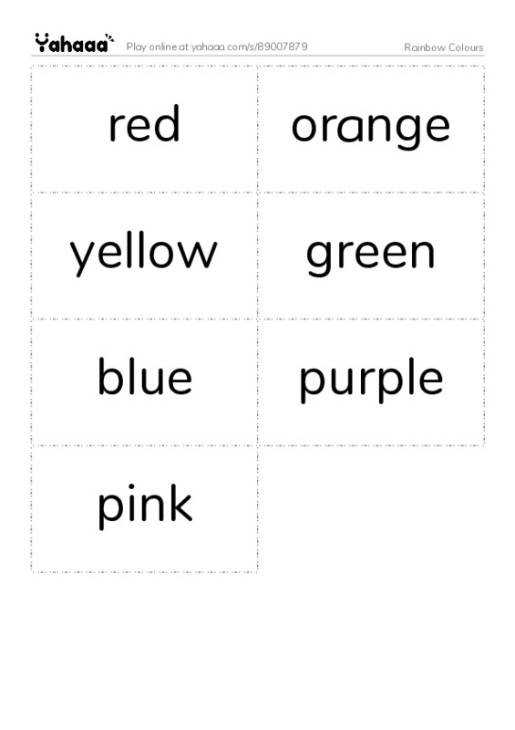 Word flashcards worksheet for Rainbow Colours