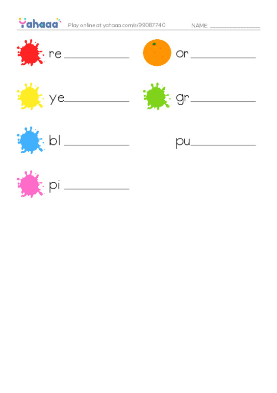 Write the word rows worksheet for Rainbow Colours