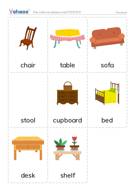 Picture flashcards worksheet for Furniture