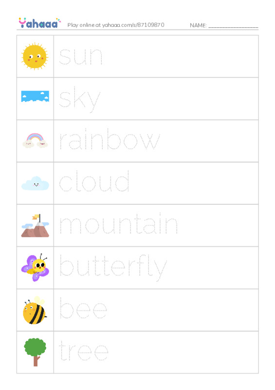 Picture and word rows worksheet for My picture