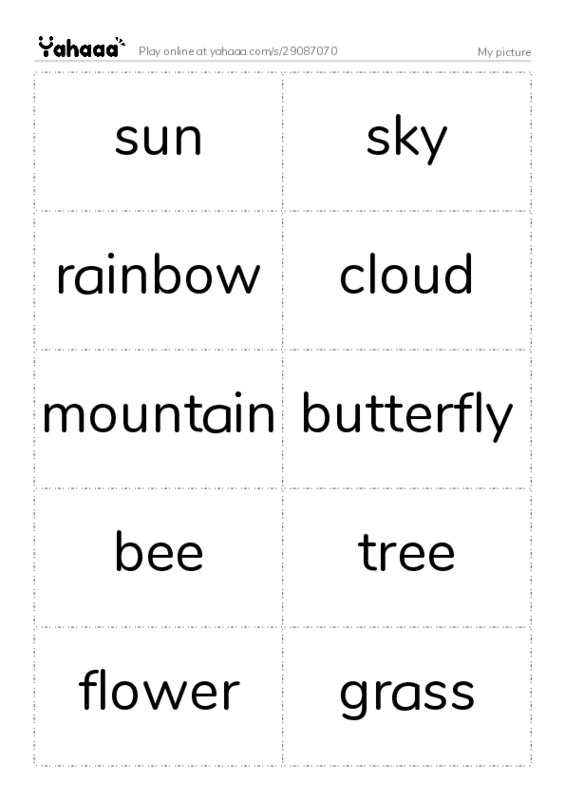 Word flashcards worksheet for My picture