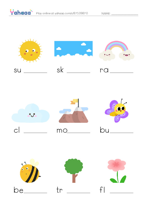 Finish the word worksheet for My picture