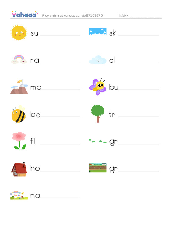 Write the word rows worksheet for My picture