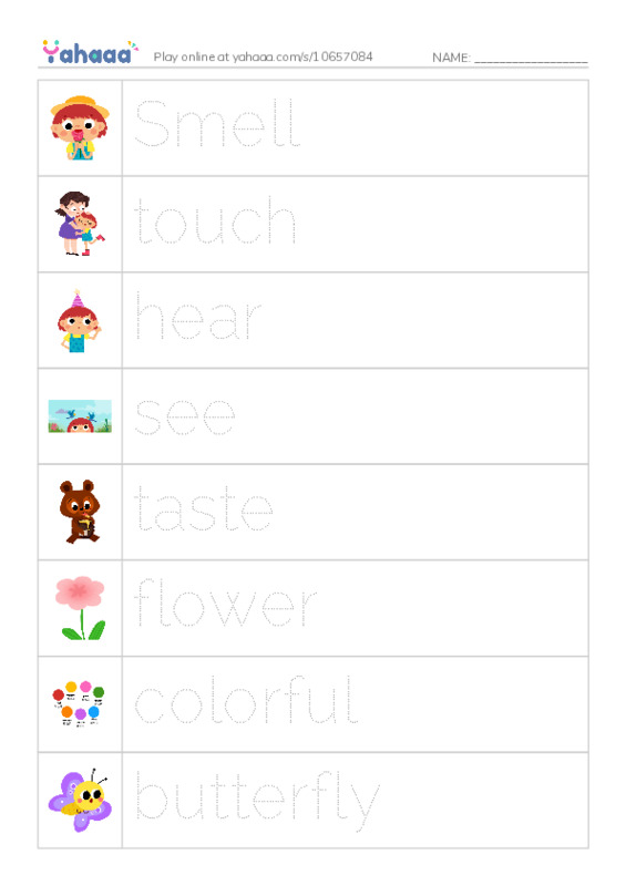 Picture and word rows worksheet for Senses.OmniaZiDan