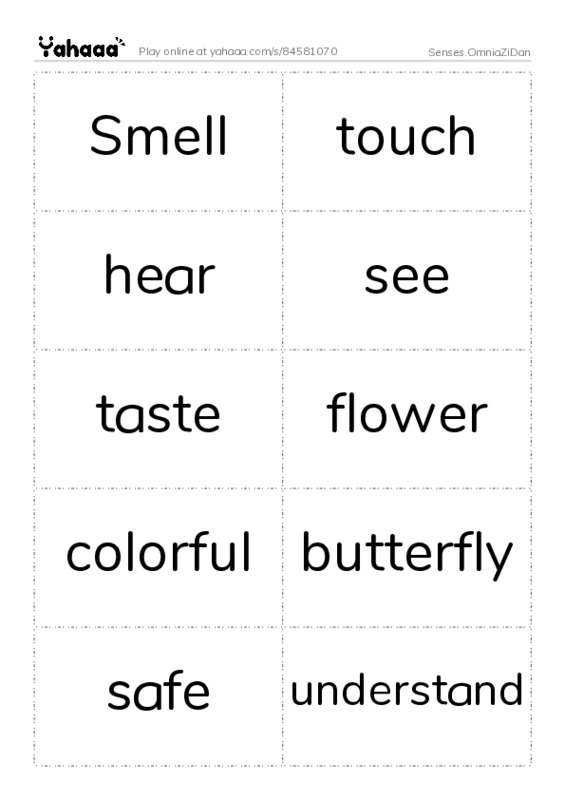 Word flashcards worksheet for Senses.OmniaZiDan