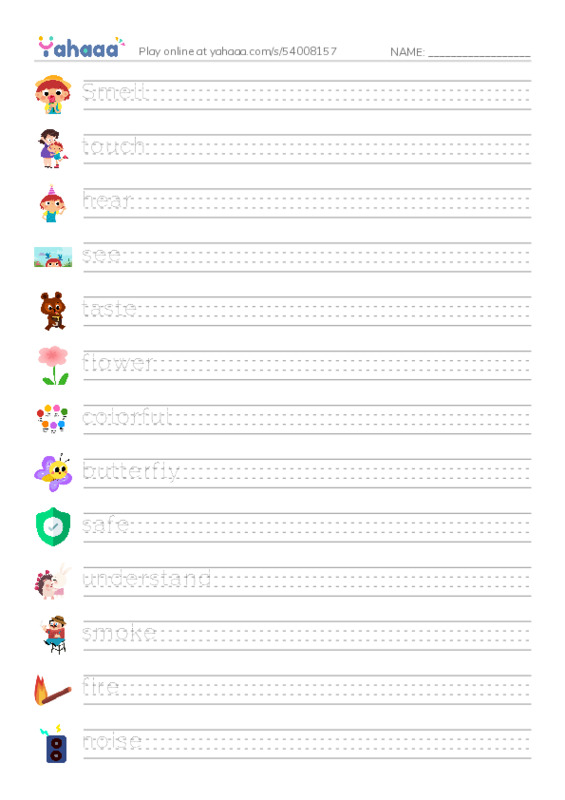 Handwriting lines worksheet for Senses.OmniaZiDan
