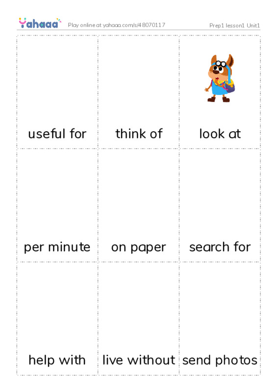 Picture flashcards worksheet for Prep1 lesson1 Unit1