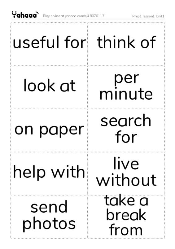 Word flashcards worksheet for Prep1 lesson1 Unit1
