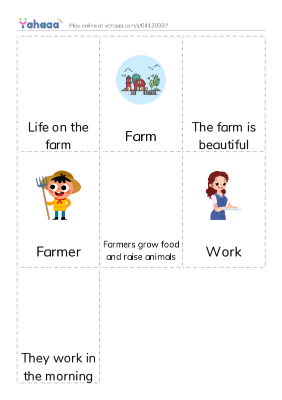 Picture flashcards worksheet for Life on the farm, Farm, The farm is beautiful and 4 more