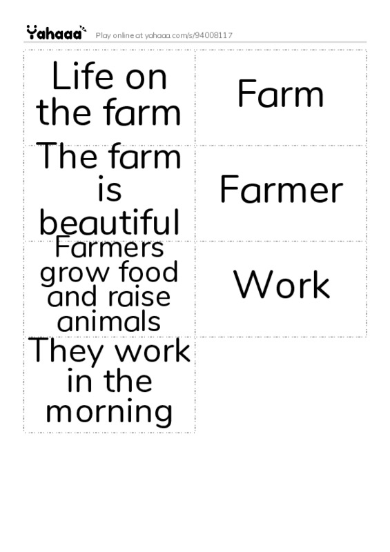 Word flashcards worksheet for Life on the farm, Farm, The farm is beautiful and 4 more
