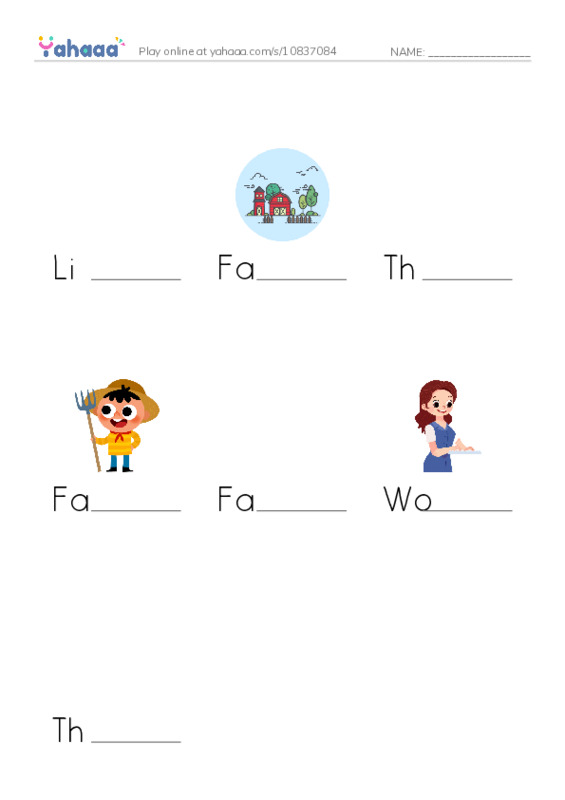 Finish the word worksheet for Life on the farm, Farm, The farm is beautiful and 4 more
