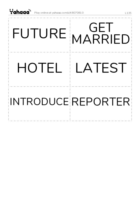 Word flashcards worksheet for L135